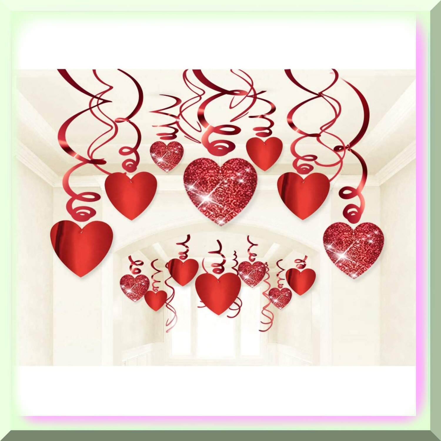 Sparkling Love Celebration Hanging Decor with Glitter Hearts and Swirls