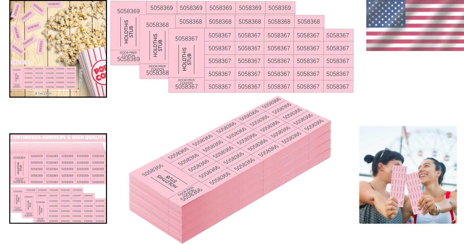 Pink Chinese Auction Tickets – 504 Sheets, Different Numbers