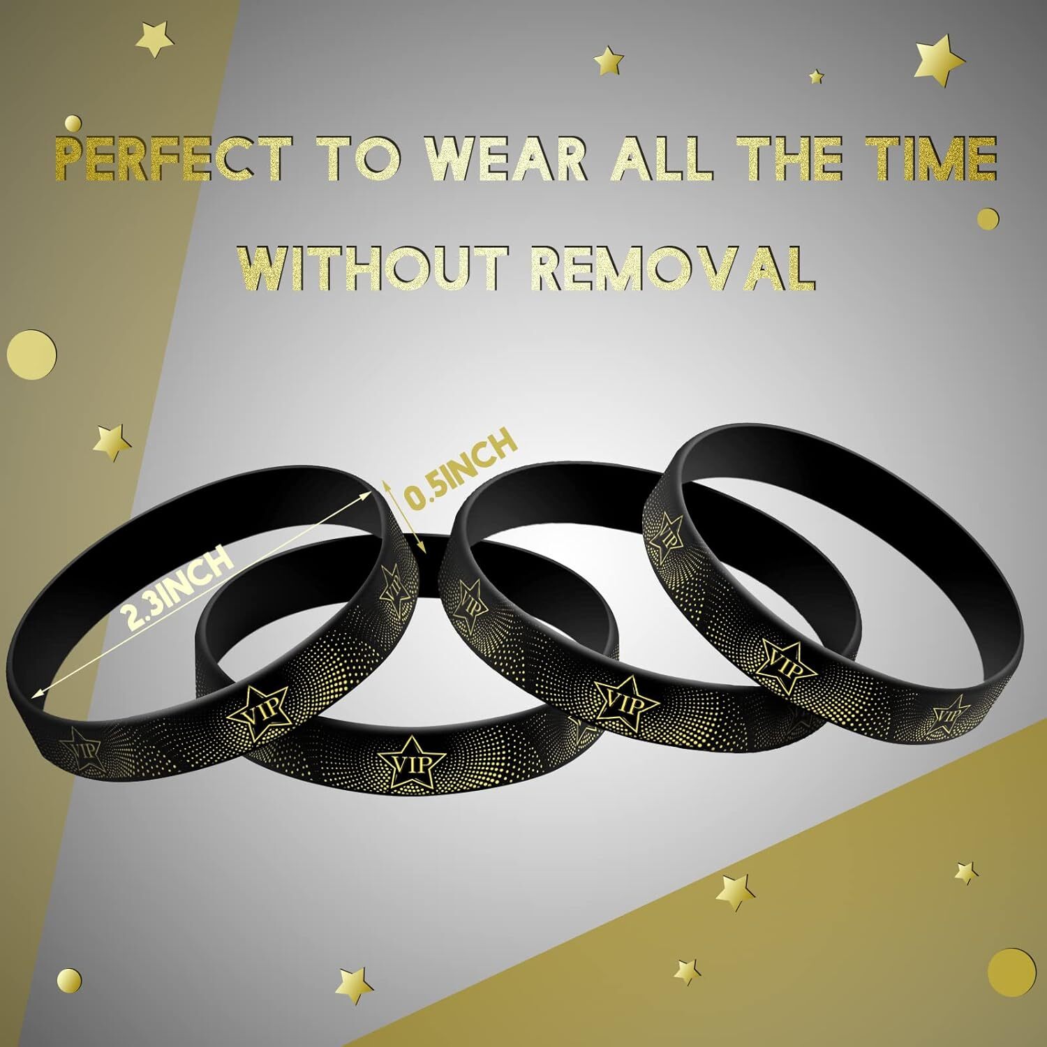 Sratte 30 Pcs VIP Wristbands Silicone 20 cm (8 inches), Black,Gold