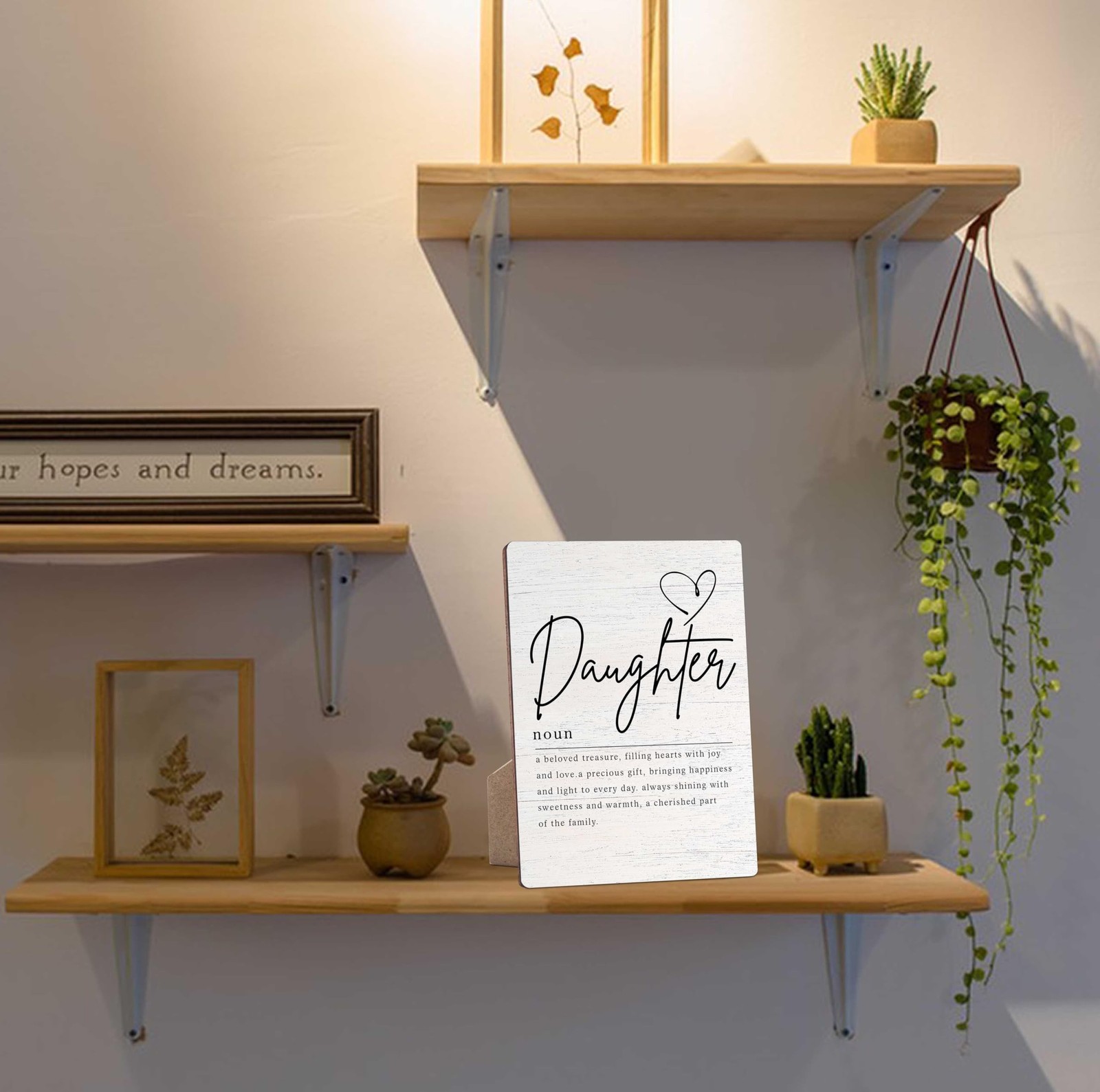 Daughter Definition Farmhouse Wood Sign with Stand for Women’s and Men’s Desk…