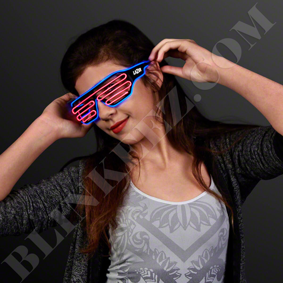 BLUE PINK EL WIRE Neon LED Festival Light Up Glow Sunglasses Glasses Rave Party