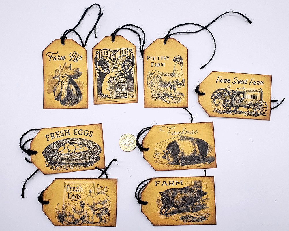 8-Farmhouse-Primitive-Junk Journal-Country-Farm-Linen Cardstock-Hang Tags