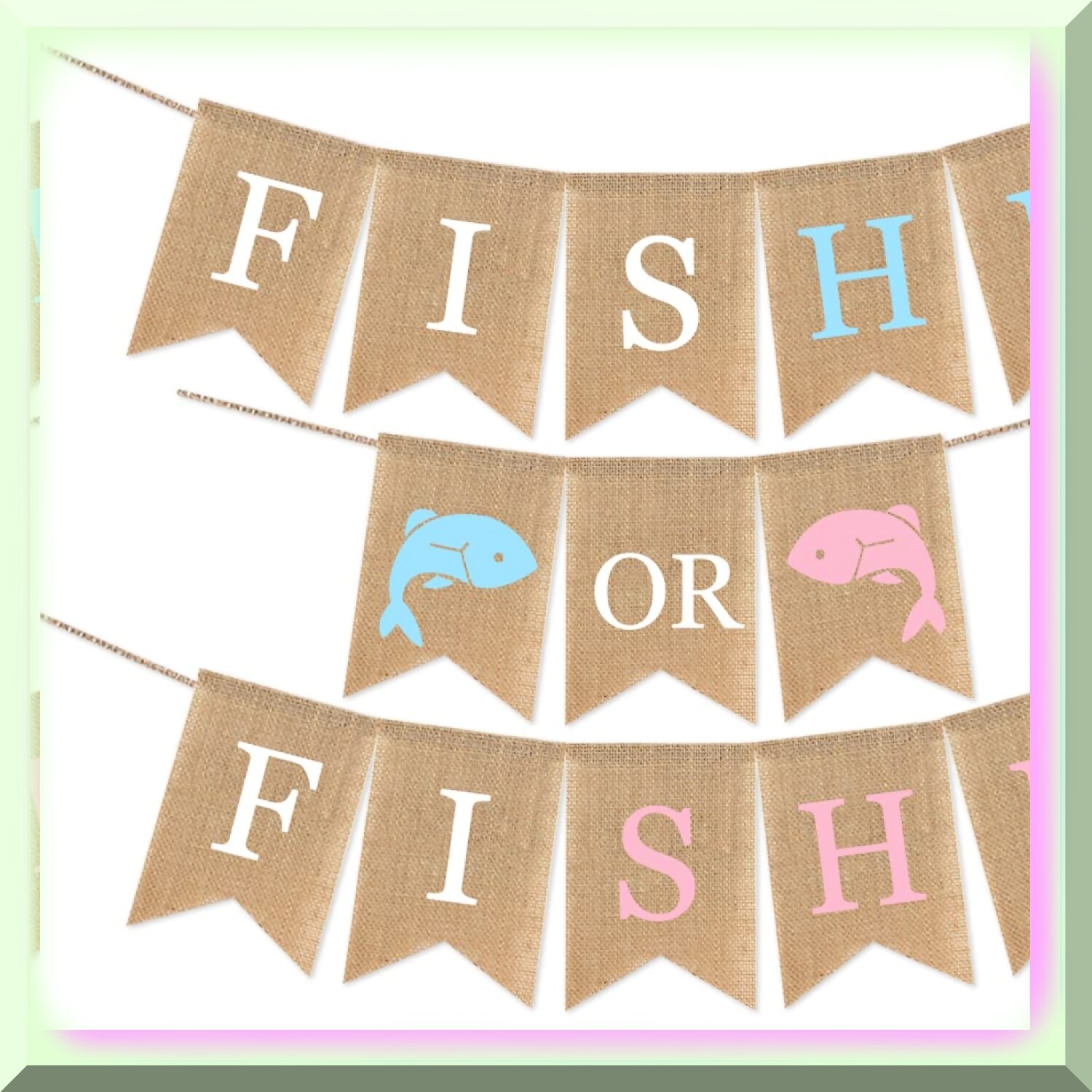 Fishy Fun Gender Reveal Burlap Flag Set