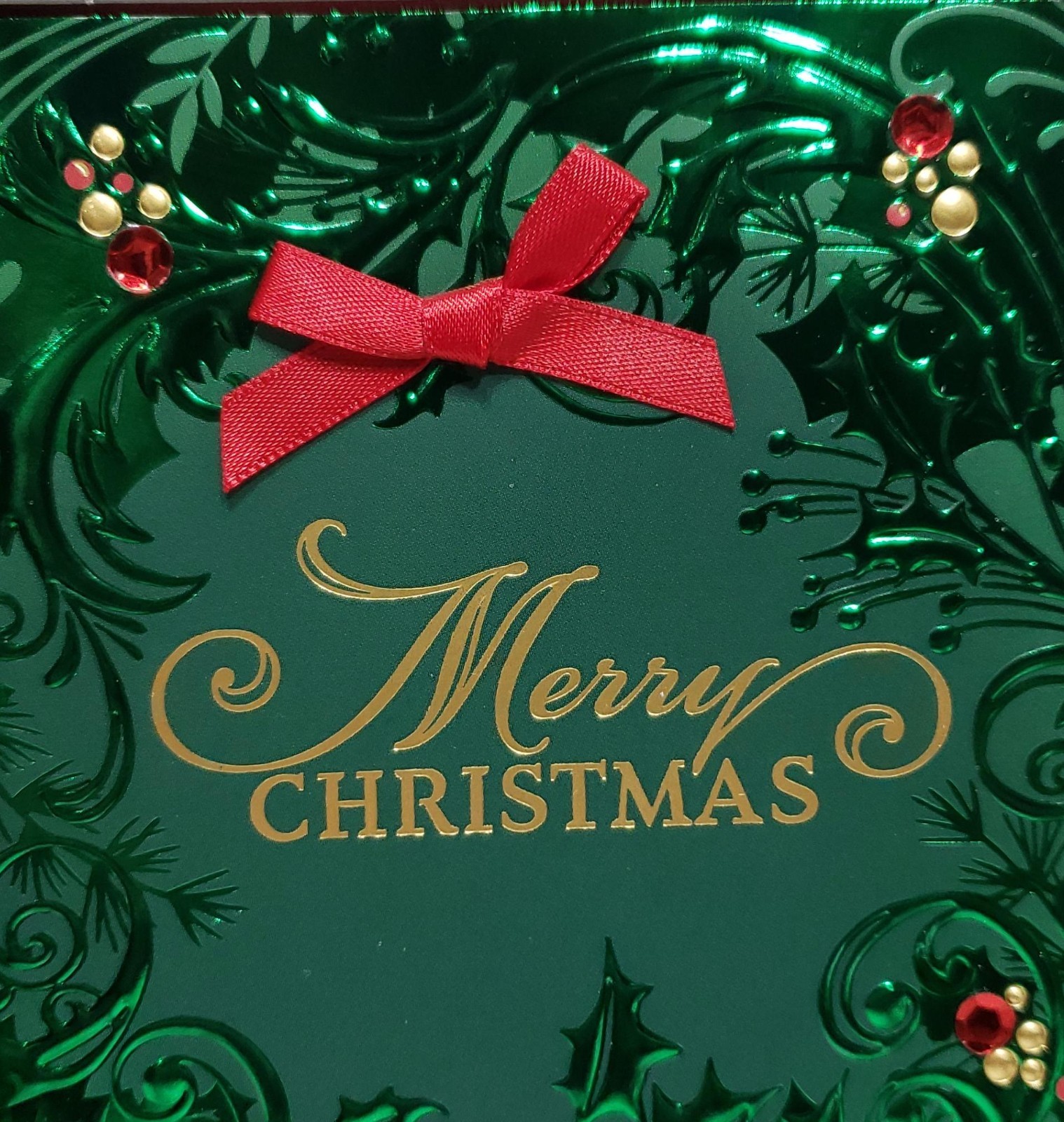 Hallmark 3D Boxed Holly Wreath Red Bow Christmas Card 12 Pcs Set Green /Gold