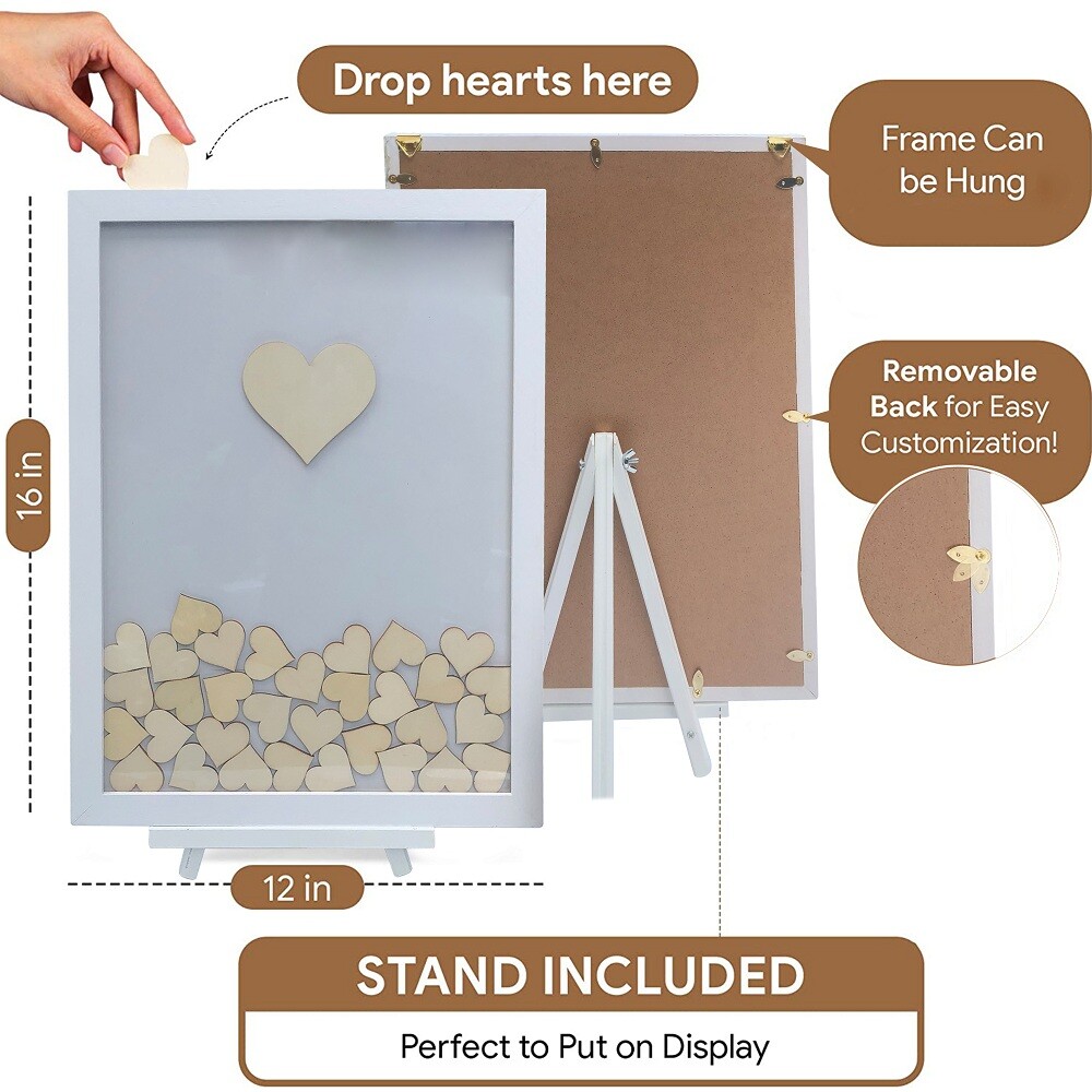 Wedding Guest Book Drop Top Guestbook Frame Display Easel Wooden Hearts BoxFrame