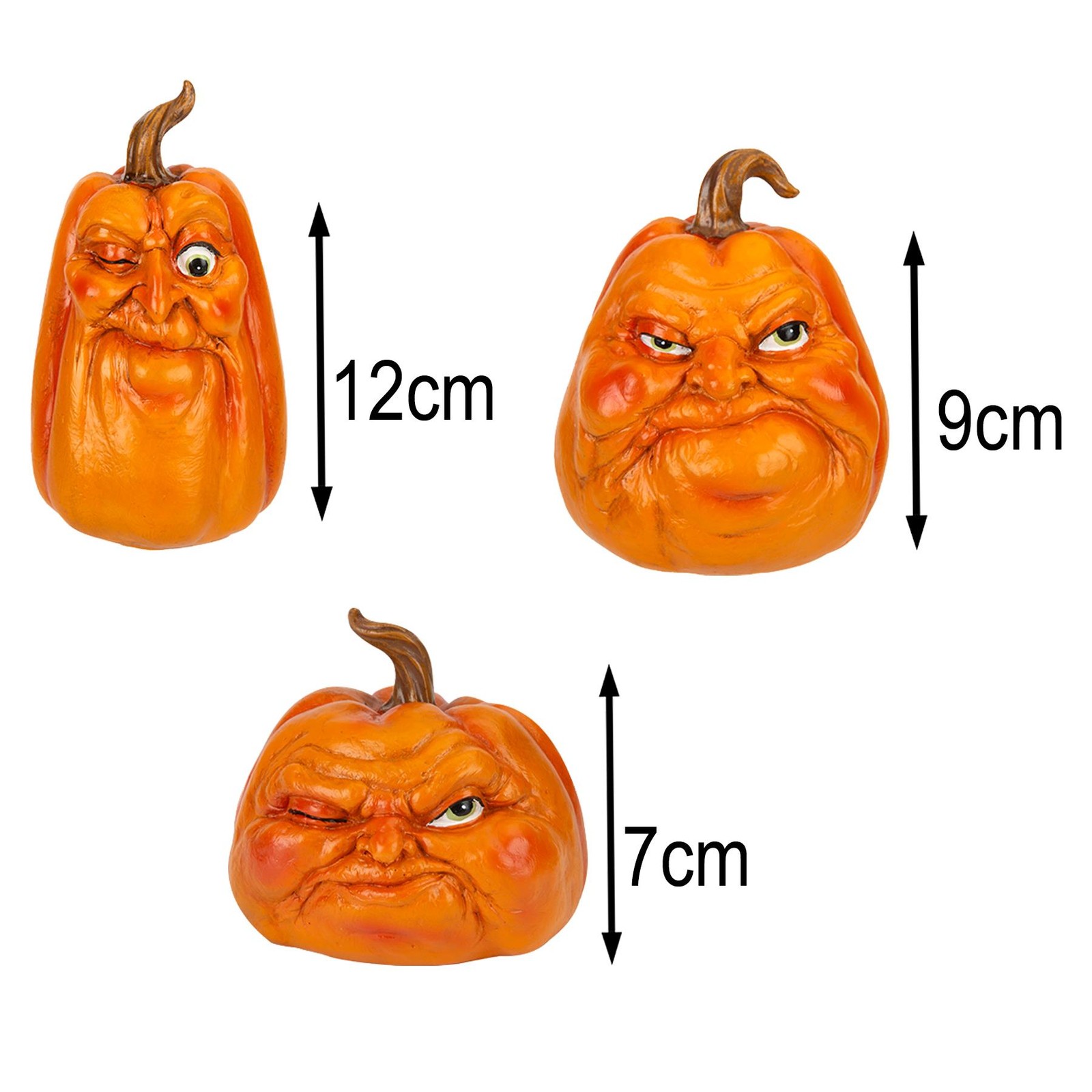 Halloween Pumpkin Ornaments Set of 3 Grumpkin Pumpkins