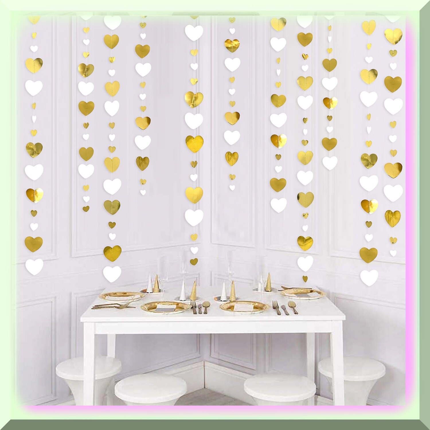White and Gold Heart Garland Celebration Kit