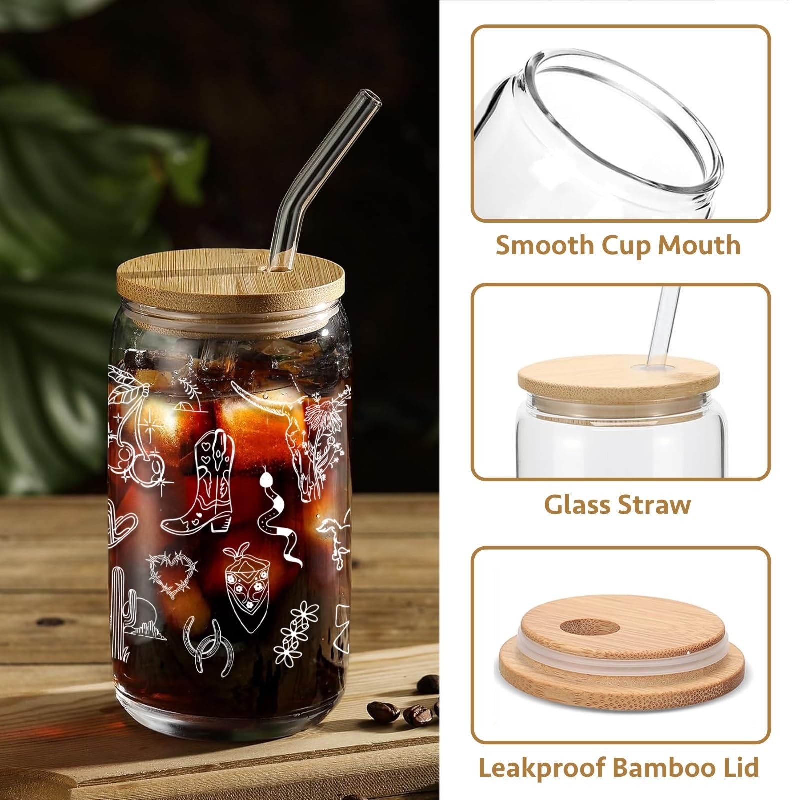Cowgirl Gifts for Women – Cute Glass Cup with Lid and Straw, Cowgirl Birthday…
