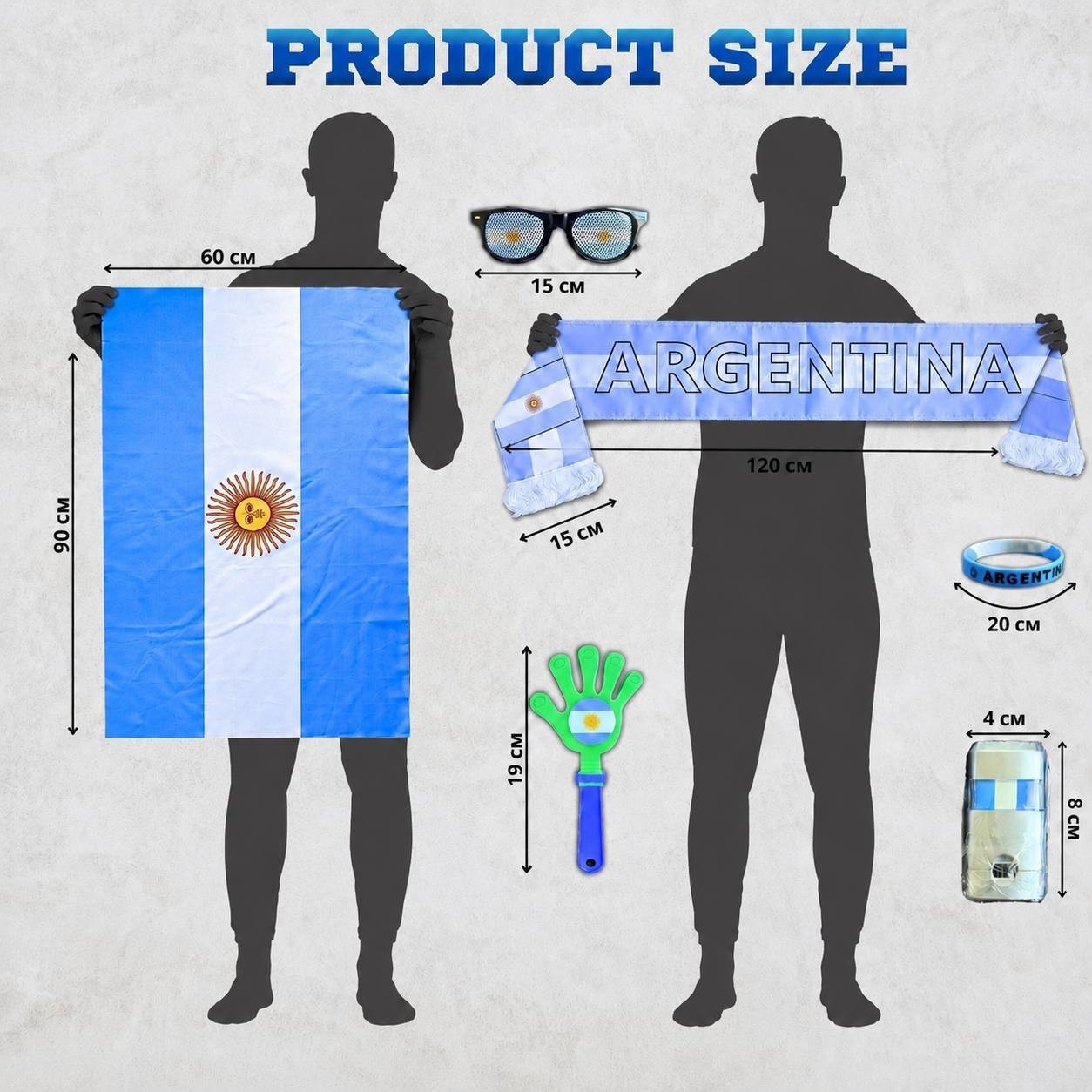 Argentina Soccer Fan Kit Flag Scarf Face Paint Headband Wristbands