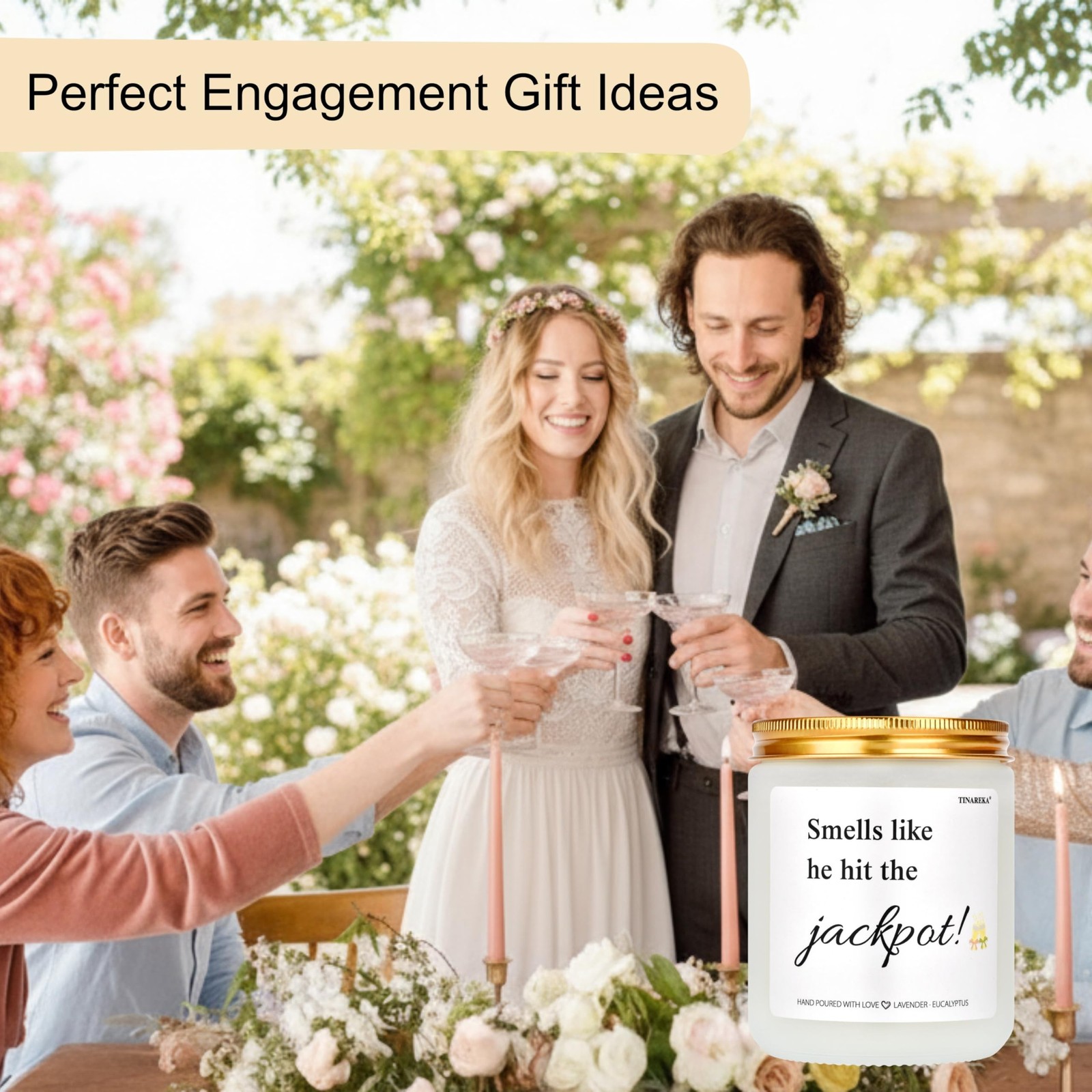 Engagement Gifts for Couples – Lavender Scented Soy Wax Candle, Romantic E