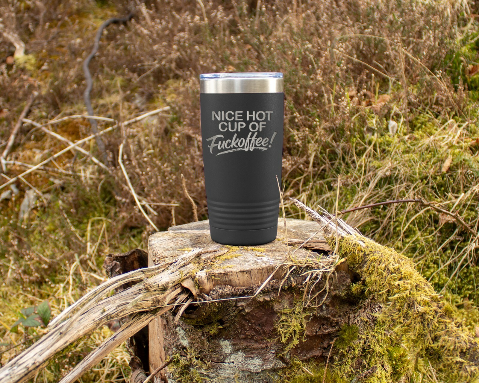 Coffee Tumbler NICE HOT CUP OF FUCKOFFEE Funny 20 oz Travel Tumbler – Black