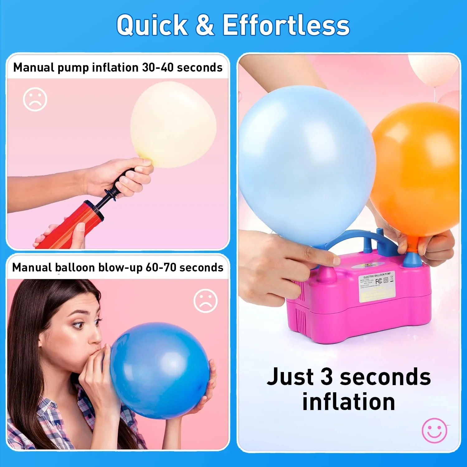 Electric Balloon Pump Dual Nozzle Portable Inflator Party Decoration Tool Pink