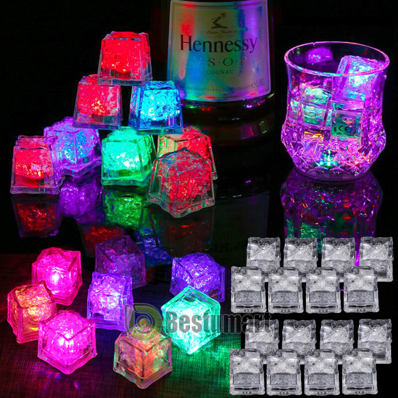 8/48xMulti Color Rainbow Flash Light Up Ice Cube LED Glow Ice Cube ON/OFF SWITCH