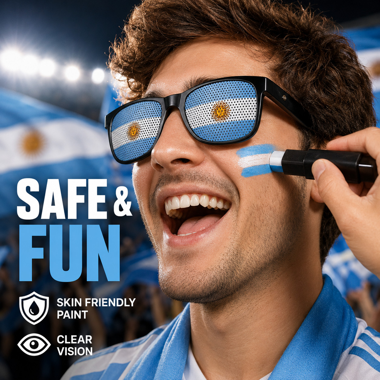 Argentina Soccer Fan Kit Flag Scarf Face Paint Headband Wristbands