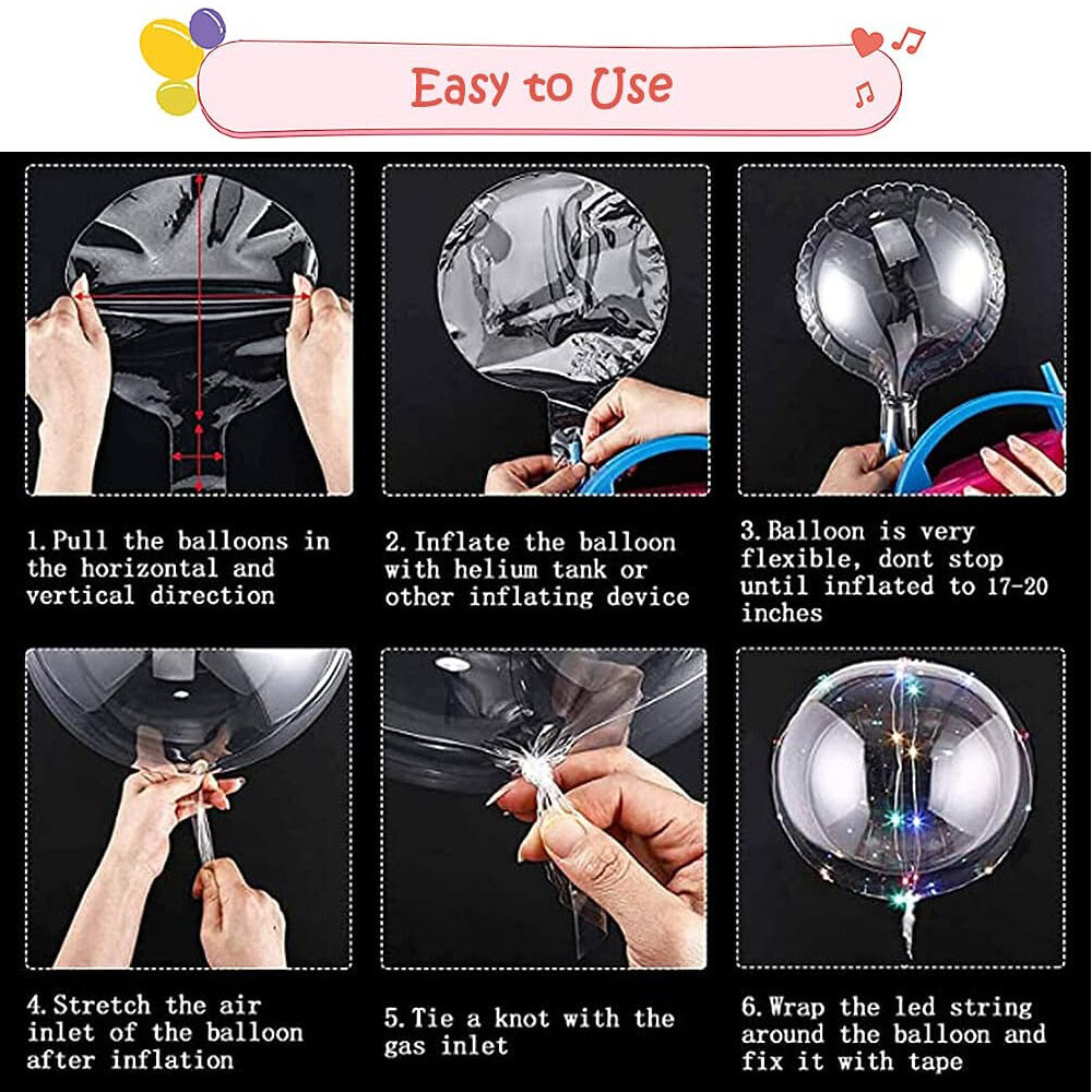 10 Pack LED Light Up BoBo Balloons 20″ Transparent Party Birthday Bubble Balloon