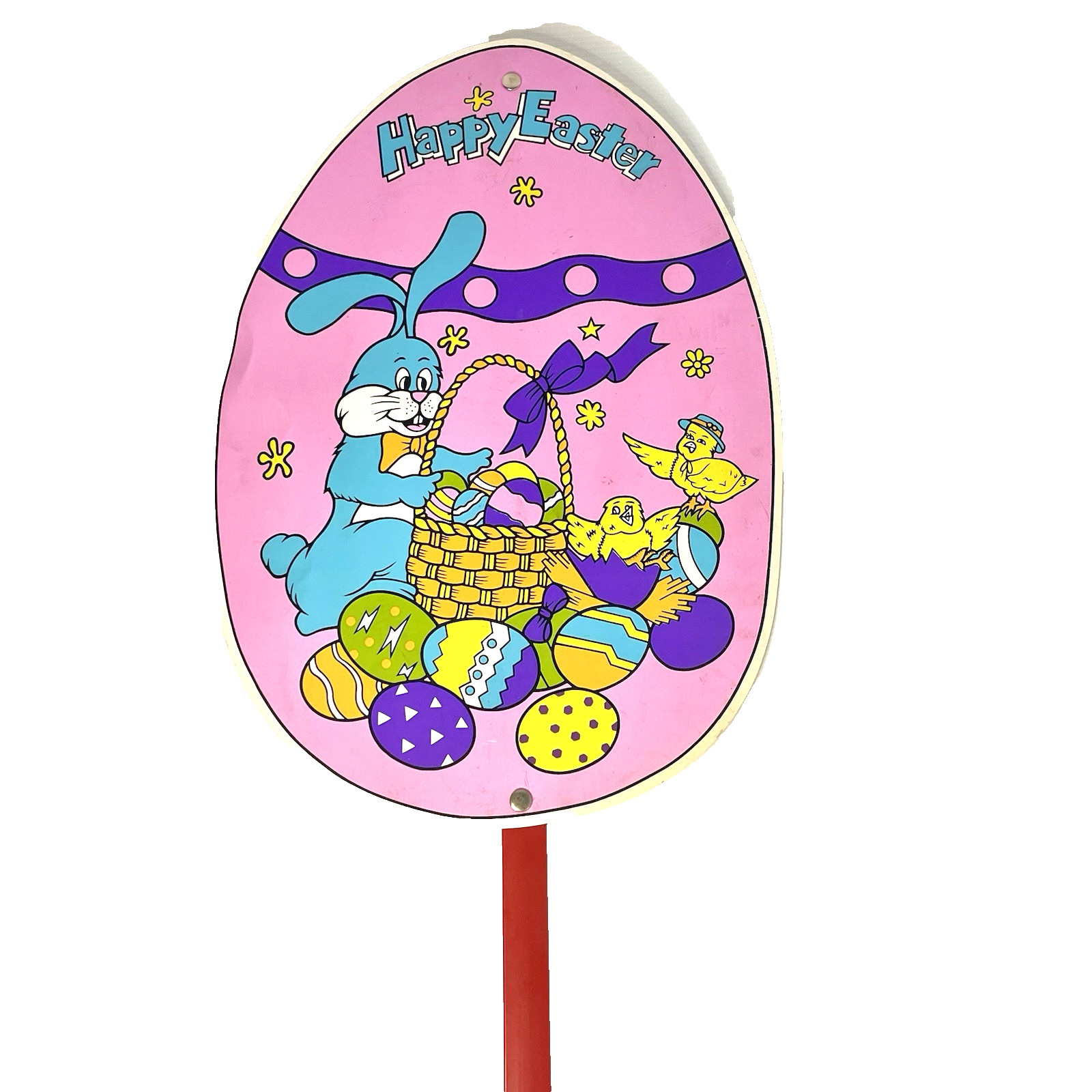 Vintage Easter Decoration Sign Egg Shape on Stick Garden Yard Decor Bunny