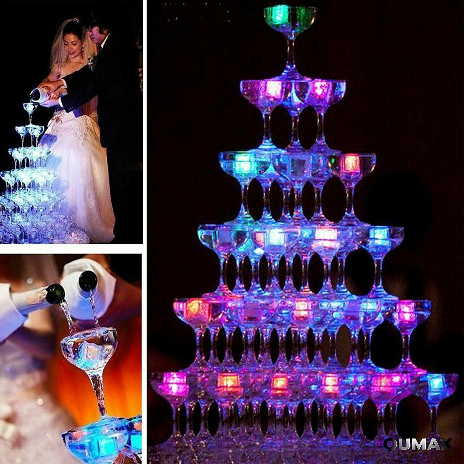 12 LIGHT UP LED ICE CUBE Multi Color or rainbow flashing With ON/OFF button