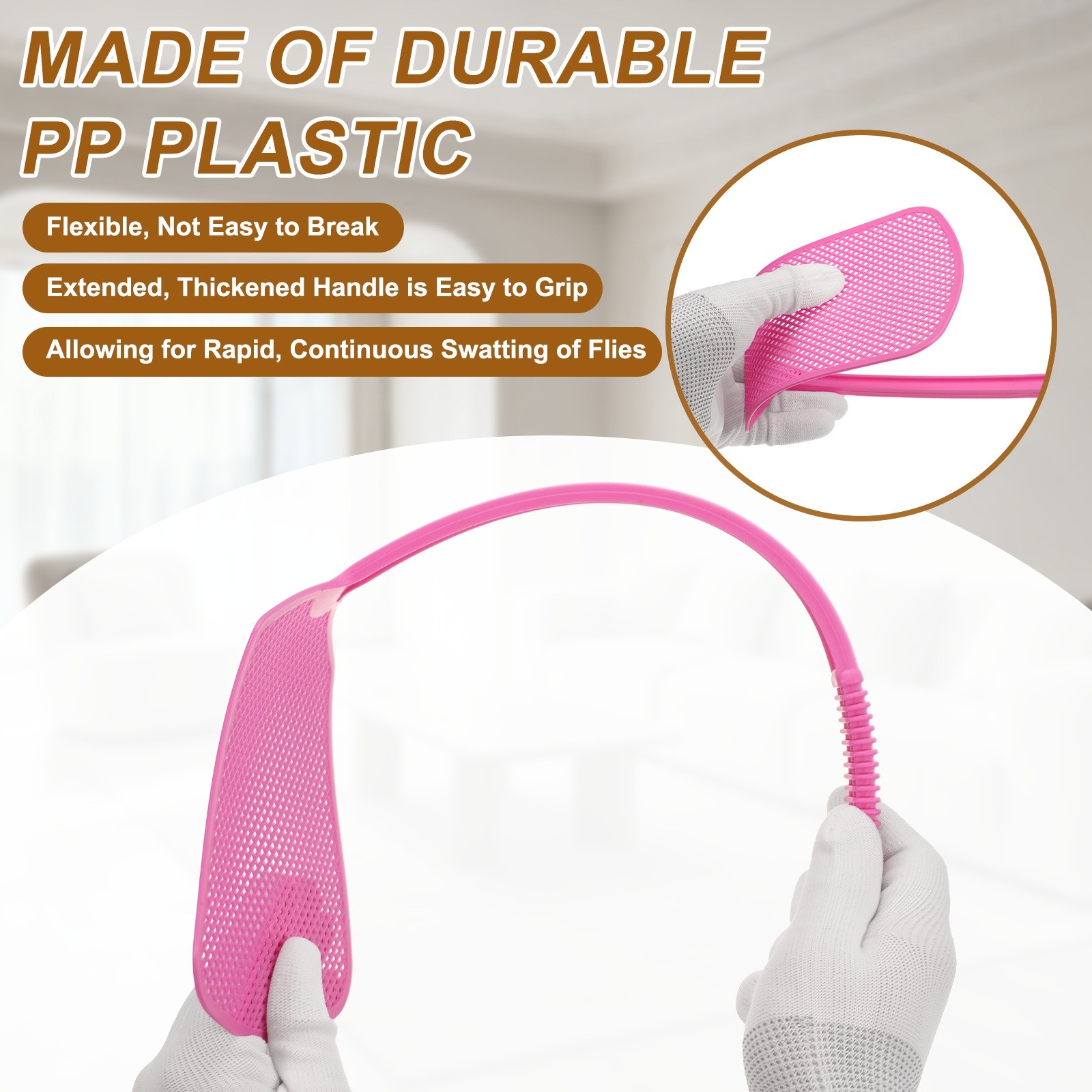 3pcs for Fly Swatter 6.4″x5.3″ Plastic with Long Handle Pink