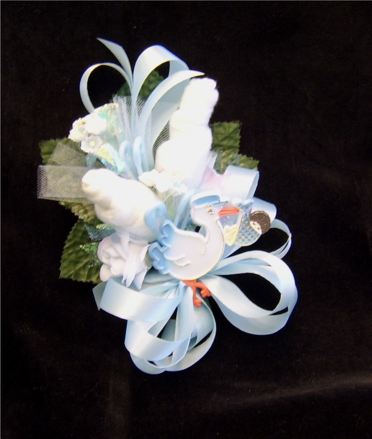 Baby Shower Corsage With Blue Stork Handmade