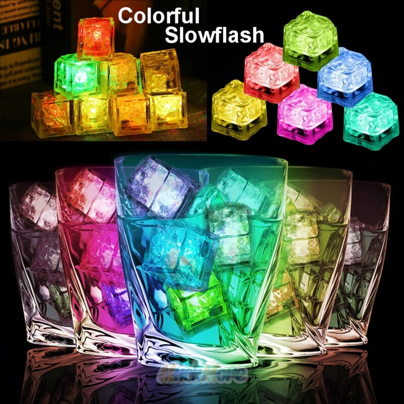 20Pcs Multi Color Flash LED Ice Cube Water-Activated Flashing Blinking Glowing