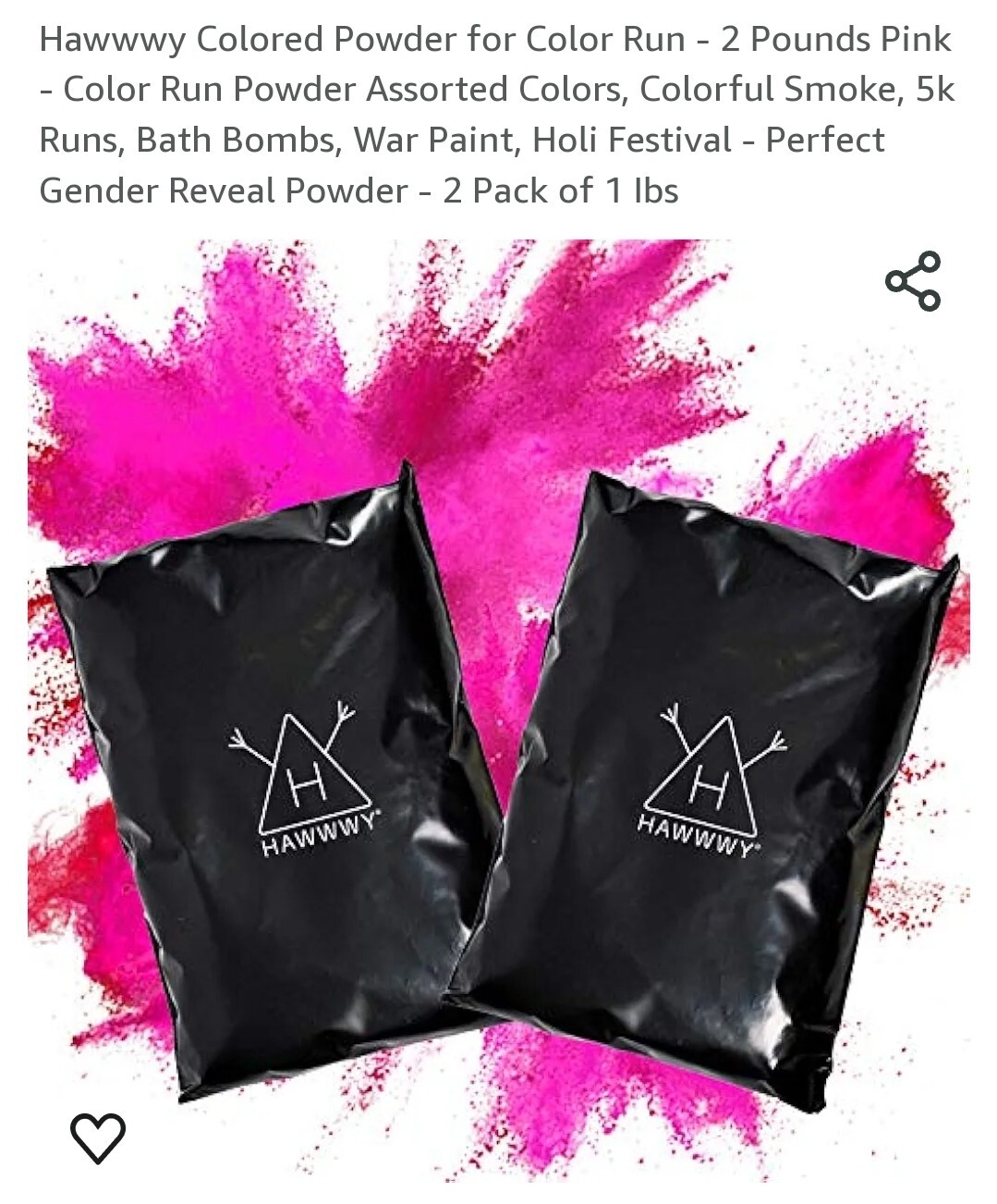 NEW Hawwwy Colored Powder-Gender Reveal Powder-Color Run – 2 lbs of Pink Powder