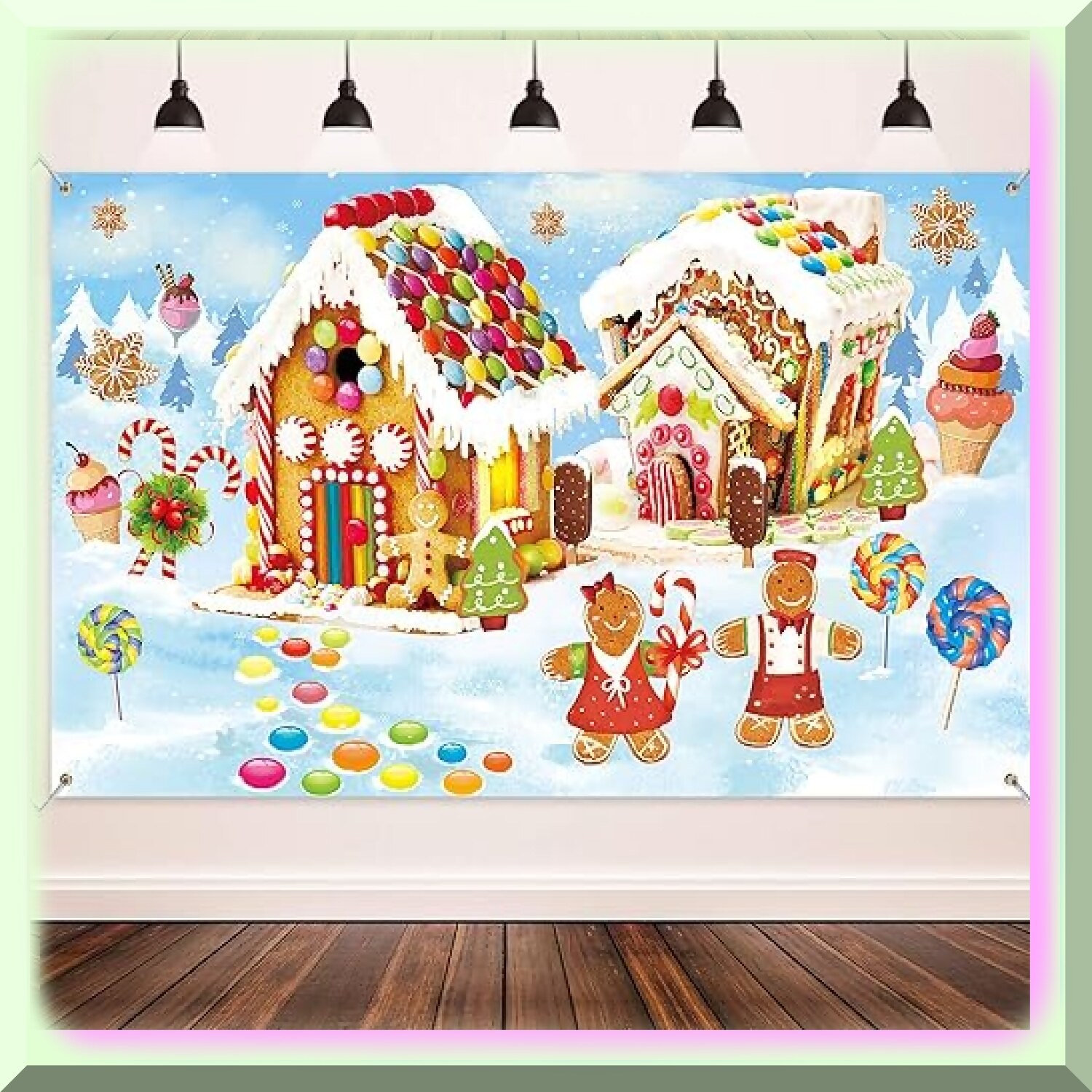 Gingerbread Winter Wonderland Fabric Backdrop