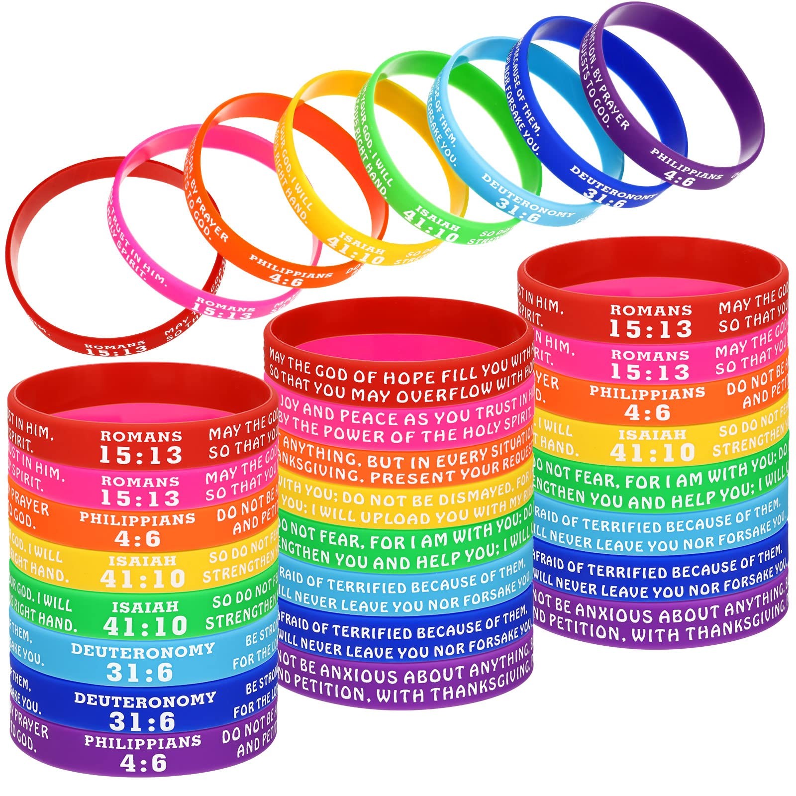 48 Pcs Bible Verse Rubber Bracelets Christian Scripture Silicone Wristbands