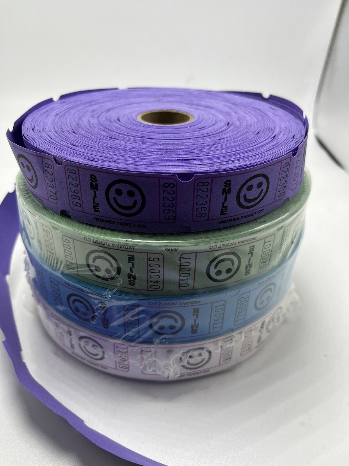 Single Smiles Event Party Carnival Flat Raffle Tickets Assorted Colors 4 Rolls