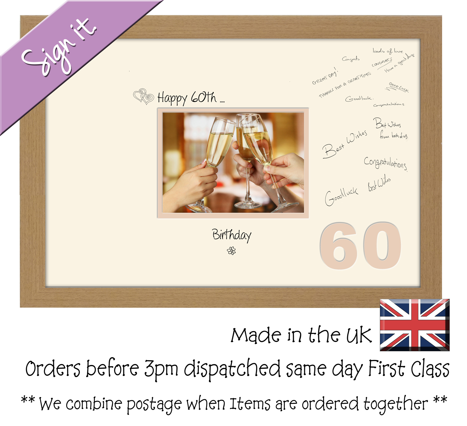 60th Birthday Signing Guest Photo Frame Gift 7×5 Photo by Photos in a Word 676D