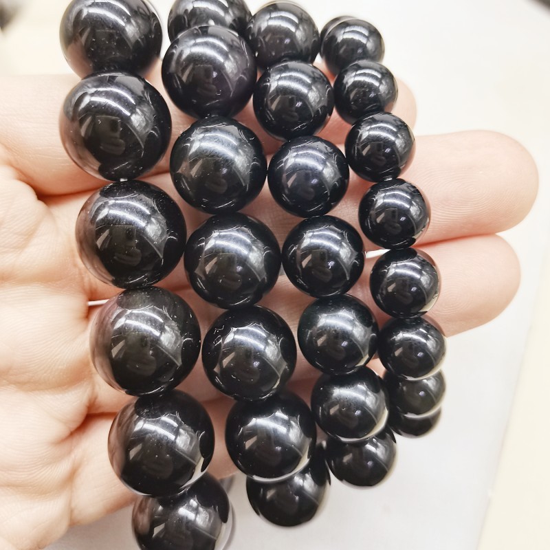 Natural Black Obsidian Bead Bracelet for Meditation Protection Unisex‌Daily Wear
