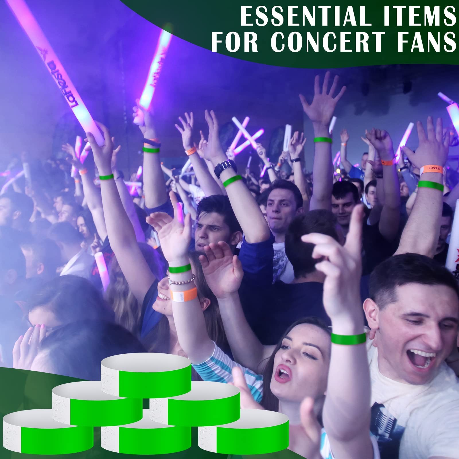 600 Packs Paper Wristbands for Events Neon Party 10 x 0.79 inch, Green