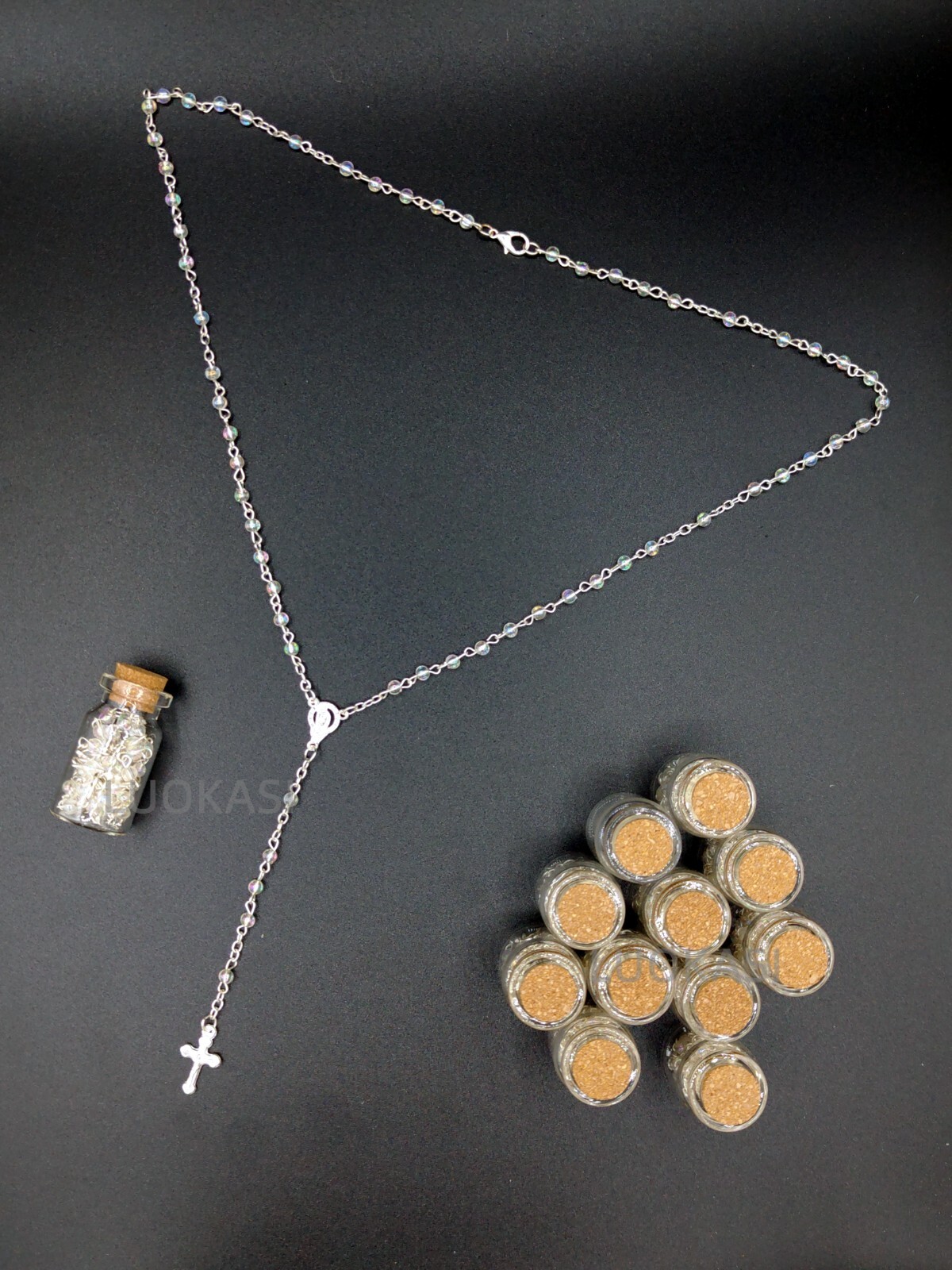 US 12pcs Clear Rosary Necklace in Wishing Bottle w Organza Bag for Keepsake