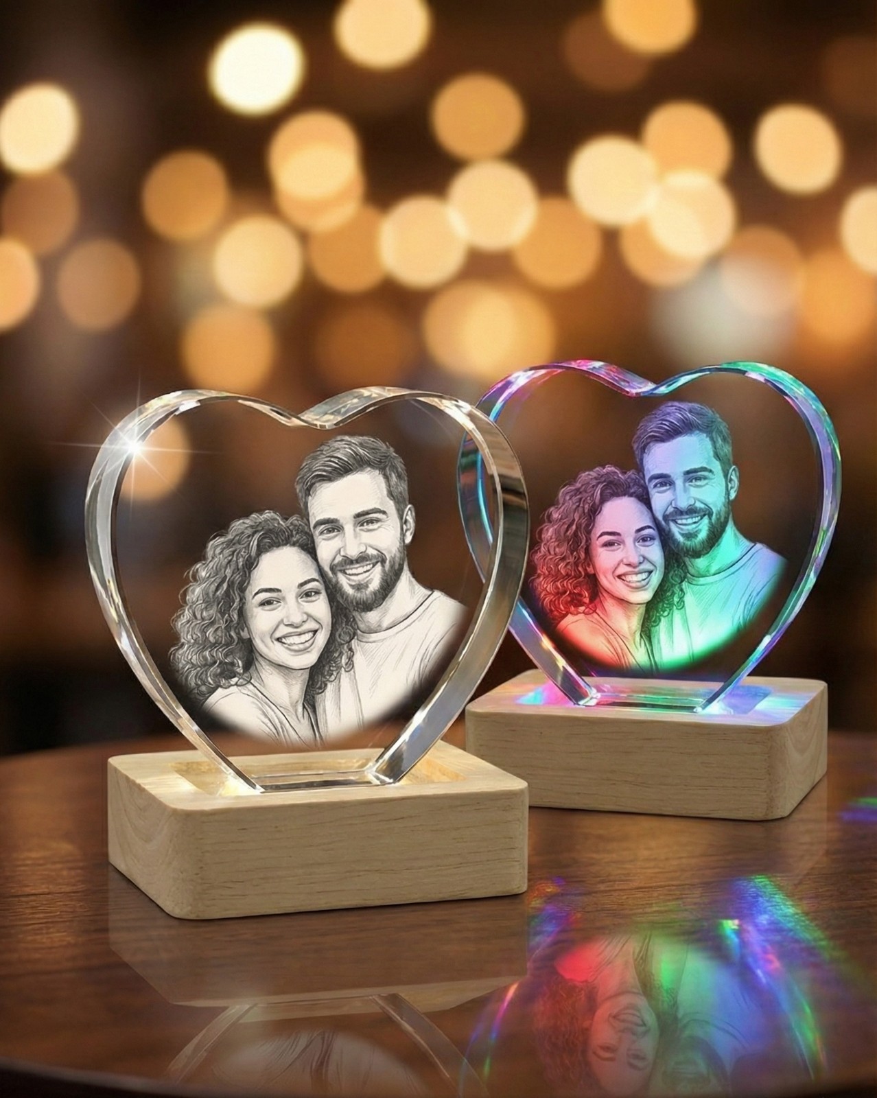 Personalised 3D Crystal Photo Laser Engrave etched picture Love Heart shape