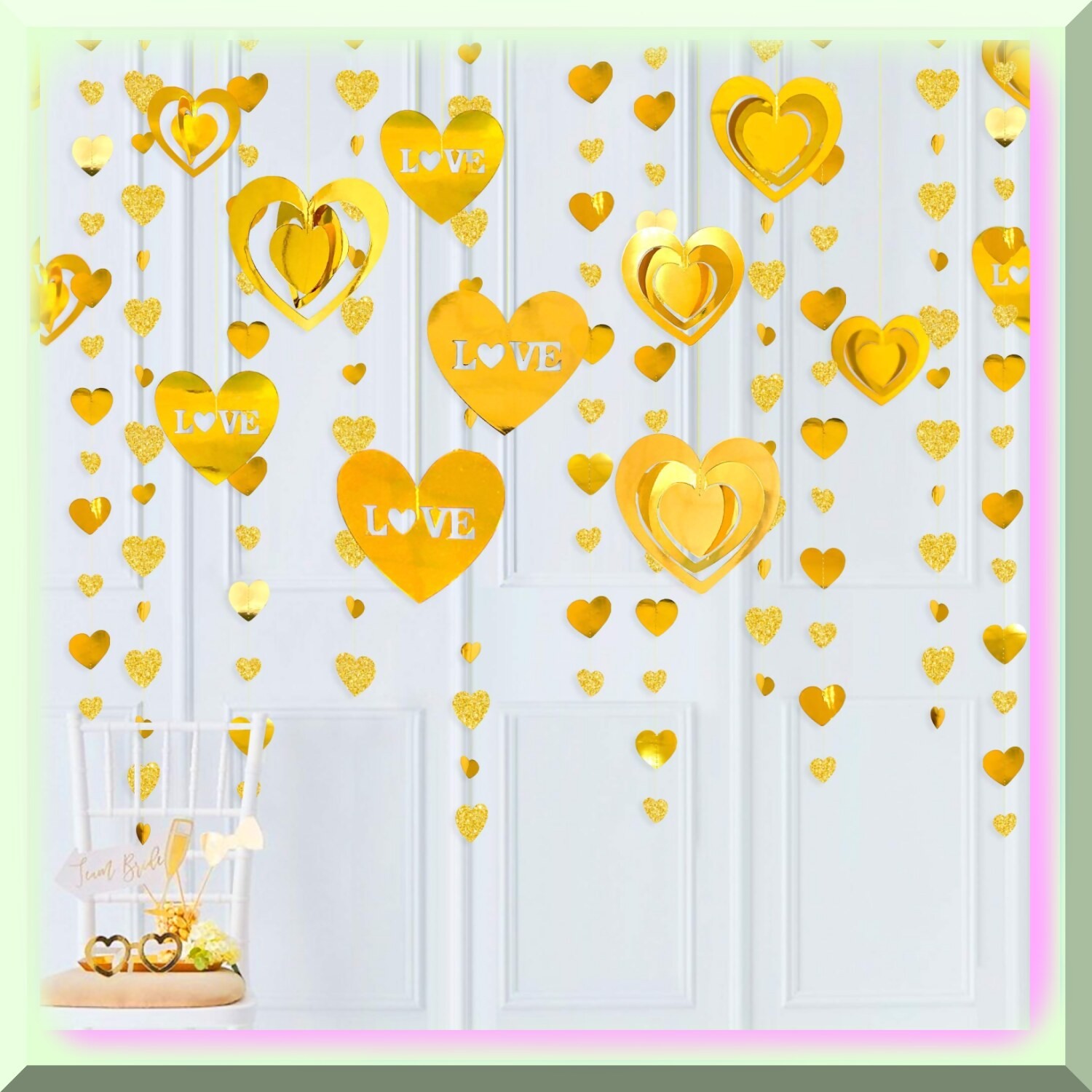 Golden Love Celebration Kit with Heart Garlands and Streamers