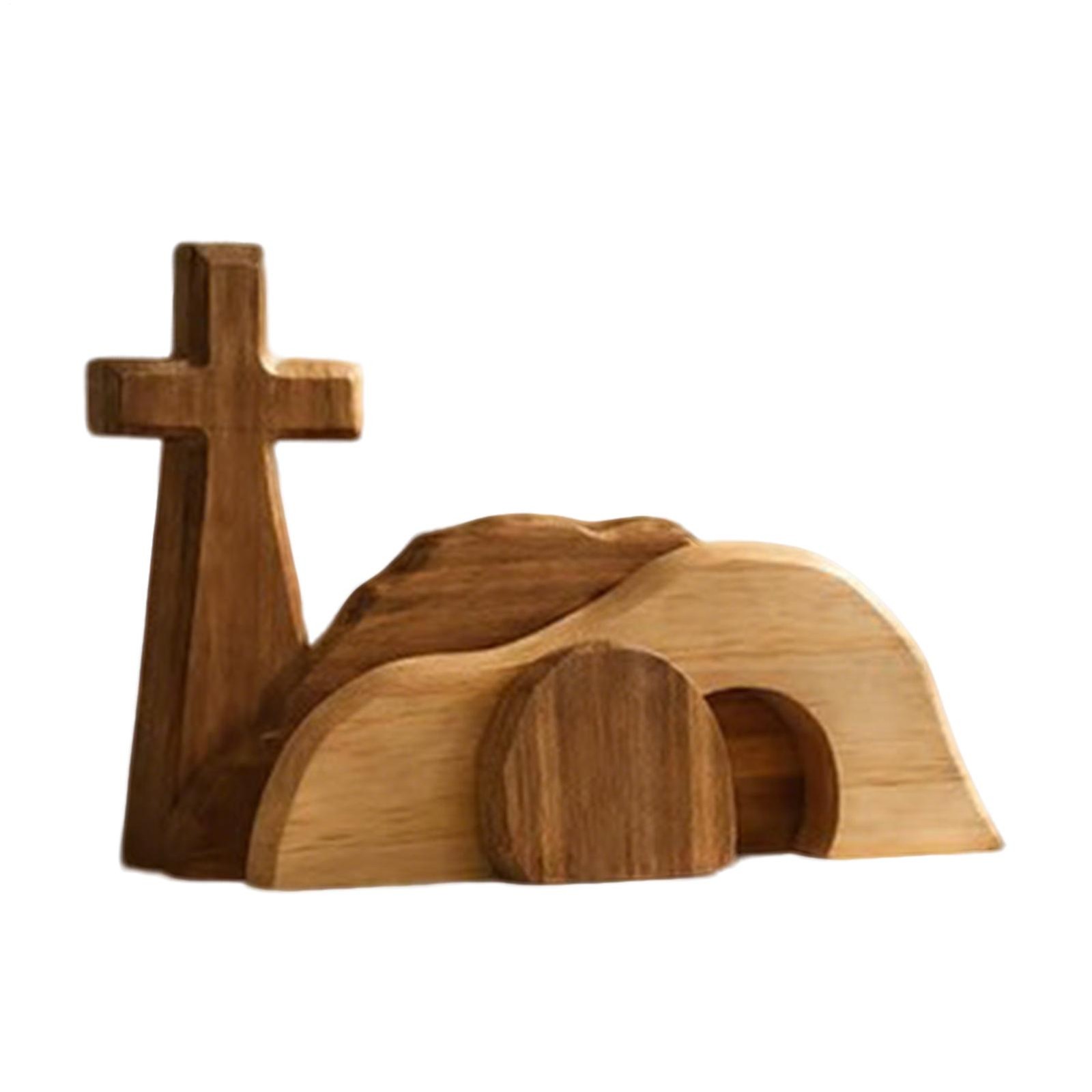 Easter Jesus Nativity Scene Set Wooden Cross Empty Tomb Statue Home Decor