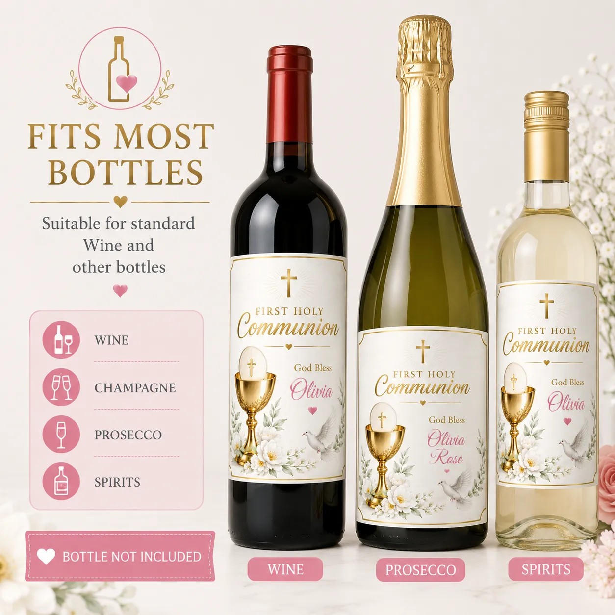 Personalised First Holy Communion Bottle Label Sticker Custom Wine Gift