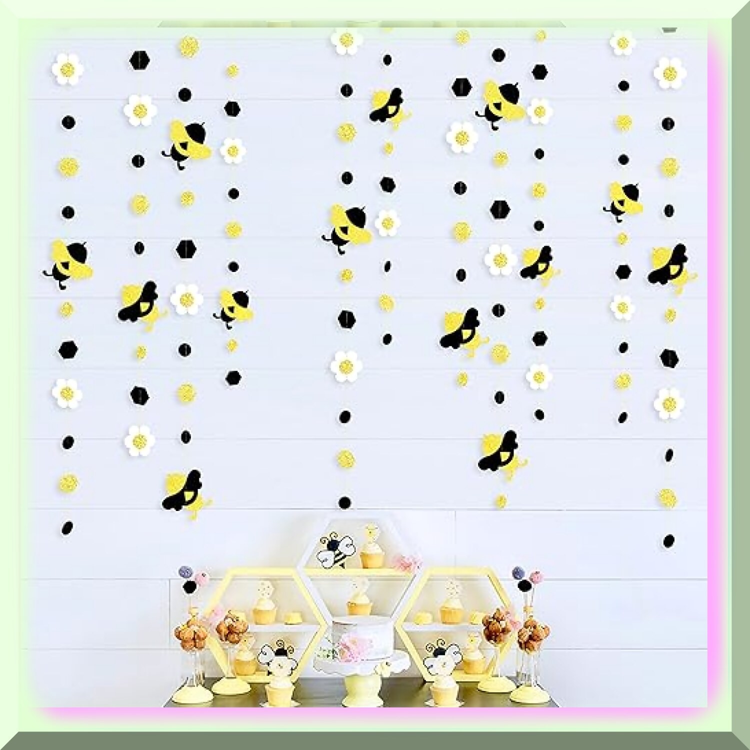Glitter Honeycomb Bumble Decorations for Gender Reveal