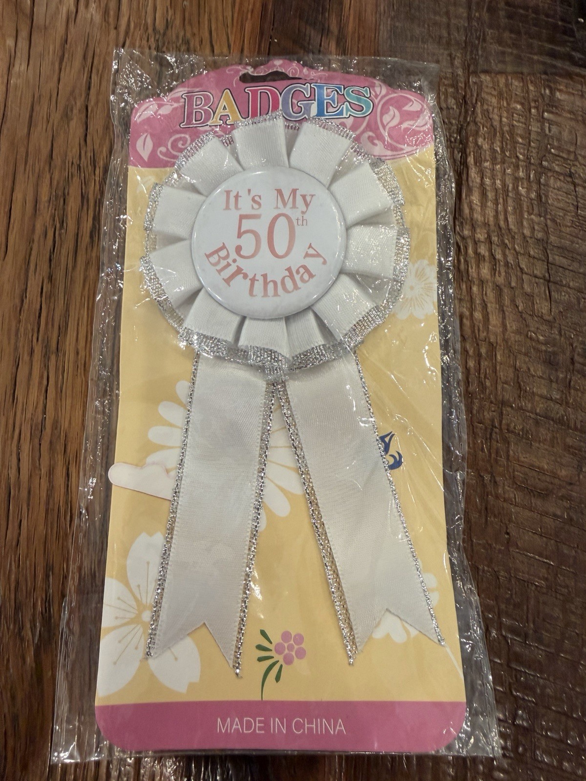 It’s My 50th Birthday Tinplate Badge Pin, Gold Diamond Happy 50th Birthday Butto
