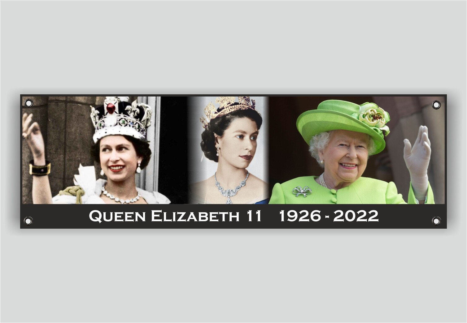 BR439B QUEEN ELIZABETH 11 MEMORIAL FLEXIBLE BANNER 1270mm X 400mm HEAVY DUTY PVC