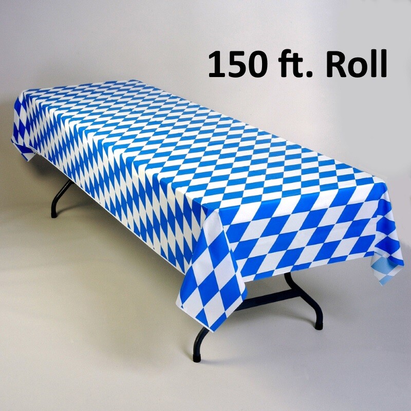 Oktoberfest Bavarian Blue Diamonds Plastic Table Cover Roll Banquet 40″ x 150′