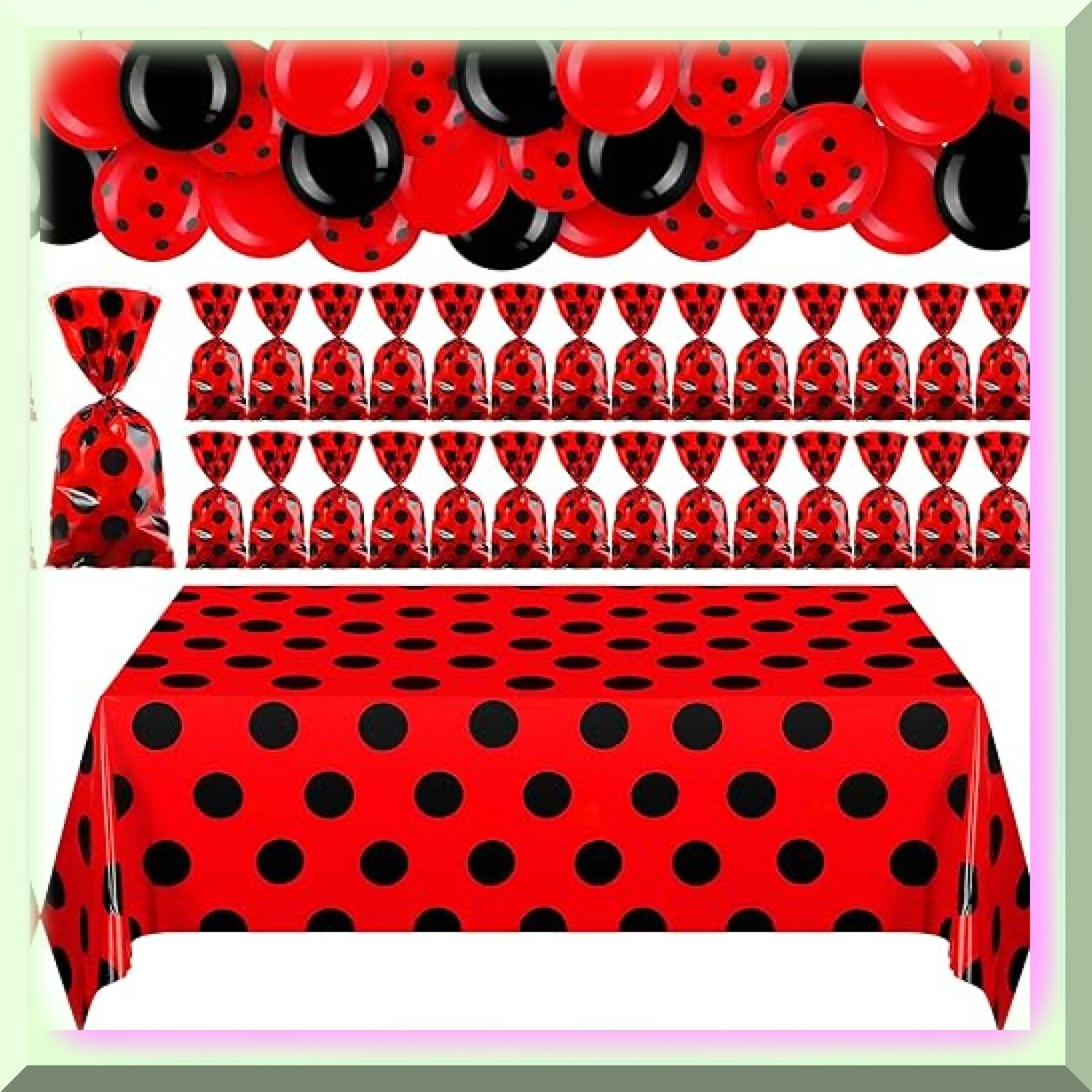 Ladybug Party Supplies Set with Favor Bags Tablecloth Balloons