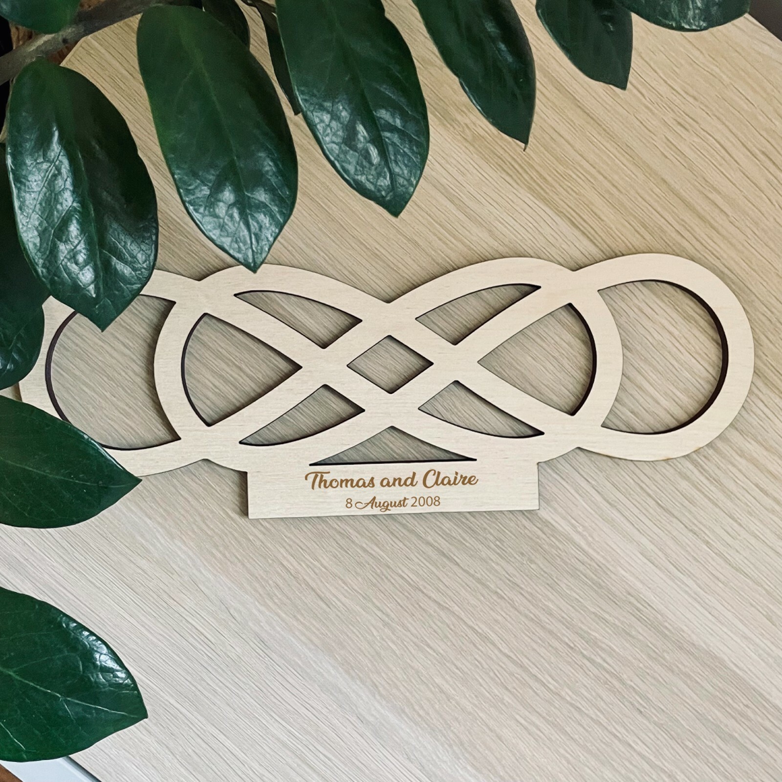 Double Infinity Sign, Personalised Wooden Plaque, Wedding gift, Anniversary gift