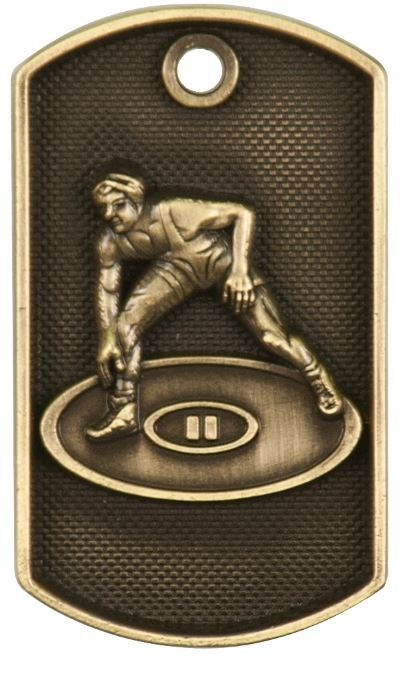 Wrestling Dog Tag Award Trophy W/Free Bead Chain FREE SHIPPING DT214