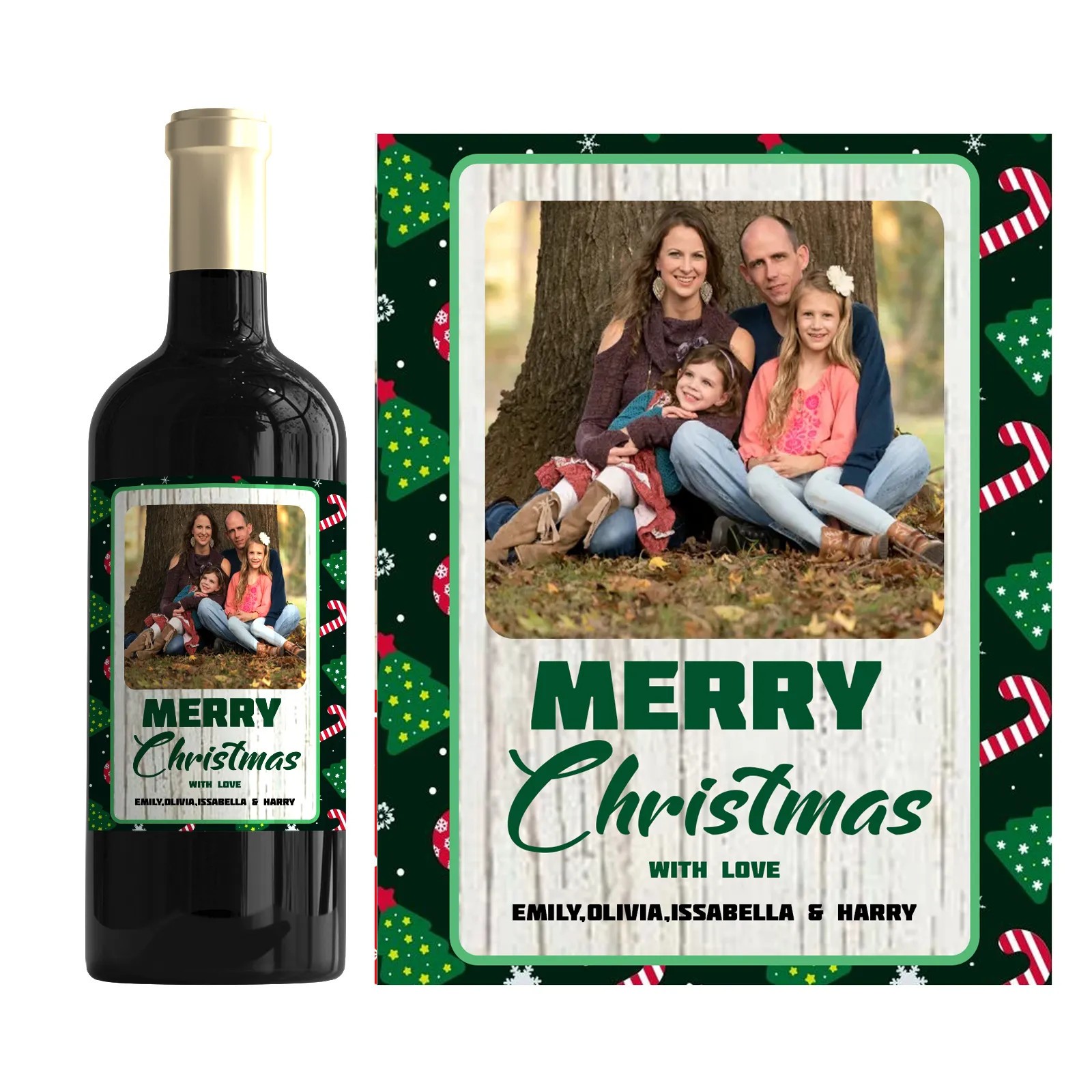 Personalised Family Christmas Bottle Label Custom Photo Wine Gift Sticker