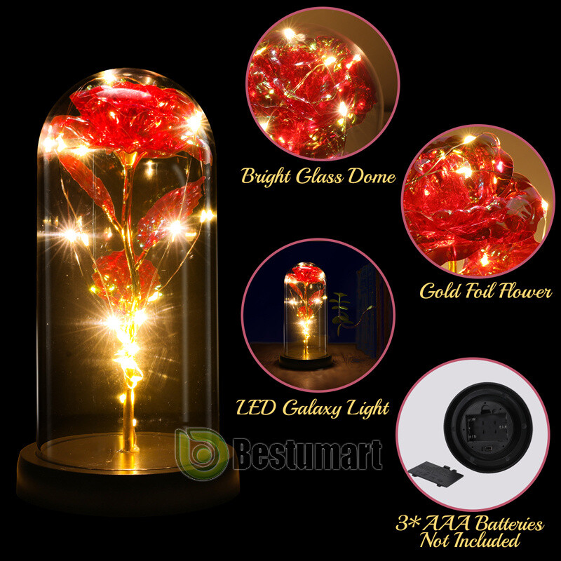 Crystal Eternal Galaxy Rose Flower LED Light Glass In Dome Gifts for Her Lovers
