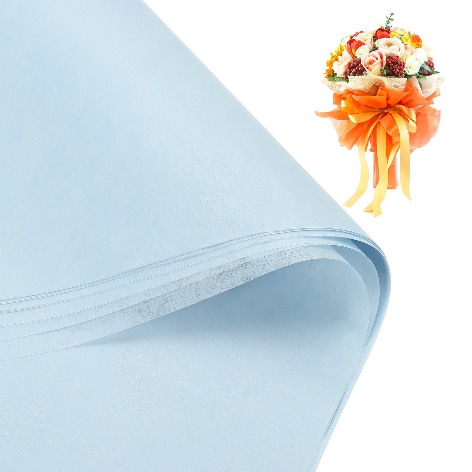 20 Pcs 22.83 Inch Flower Wrapping Paper for Flower Bouquet, Light Blue