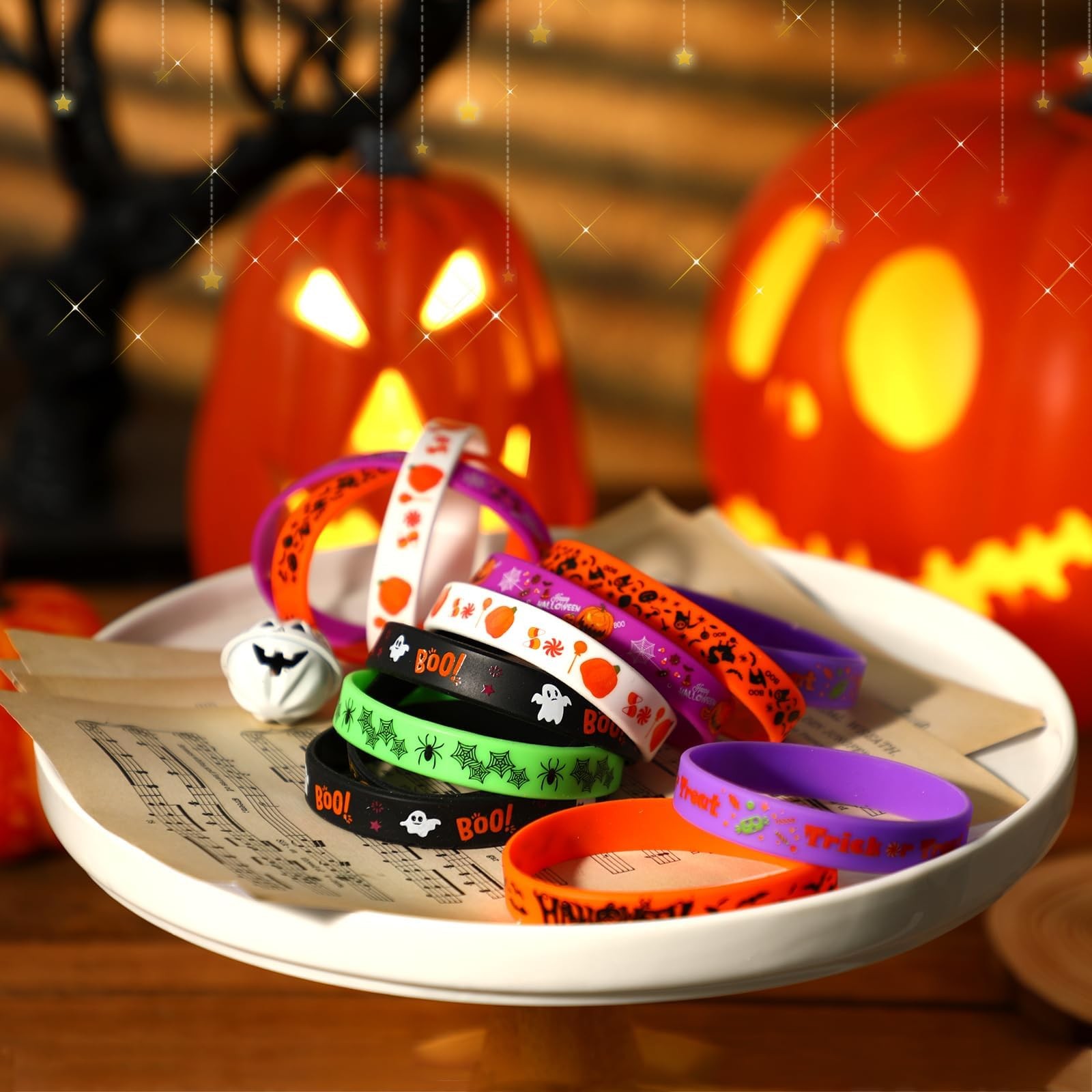 JUNEBRUSHS 42pcs Halloween Party Favors Silicone Bracelets Rubber Multicolor