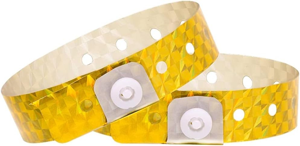 Ouchan Holographic Plastic Wristbands Gold-100 Pack for Events Parties