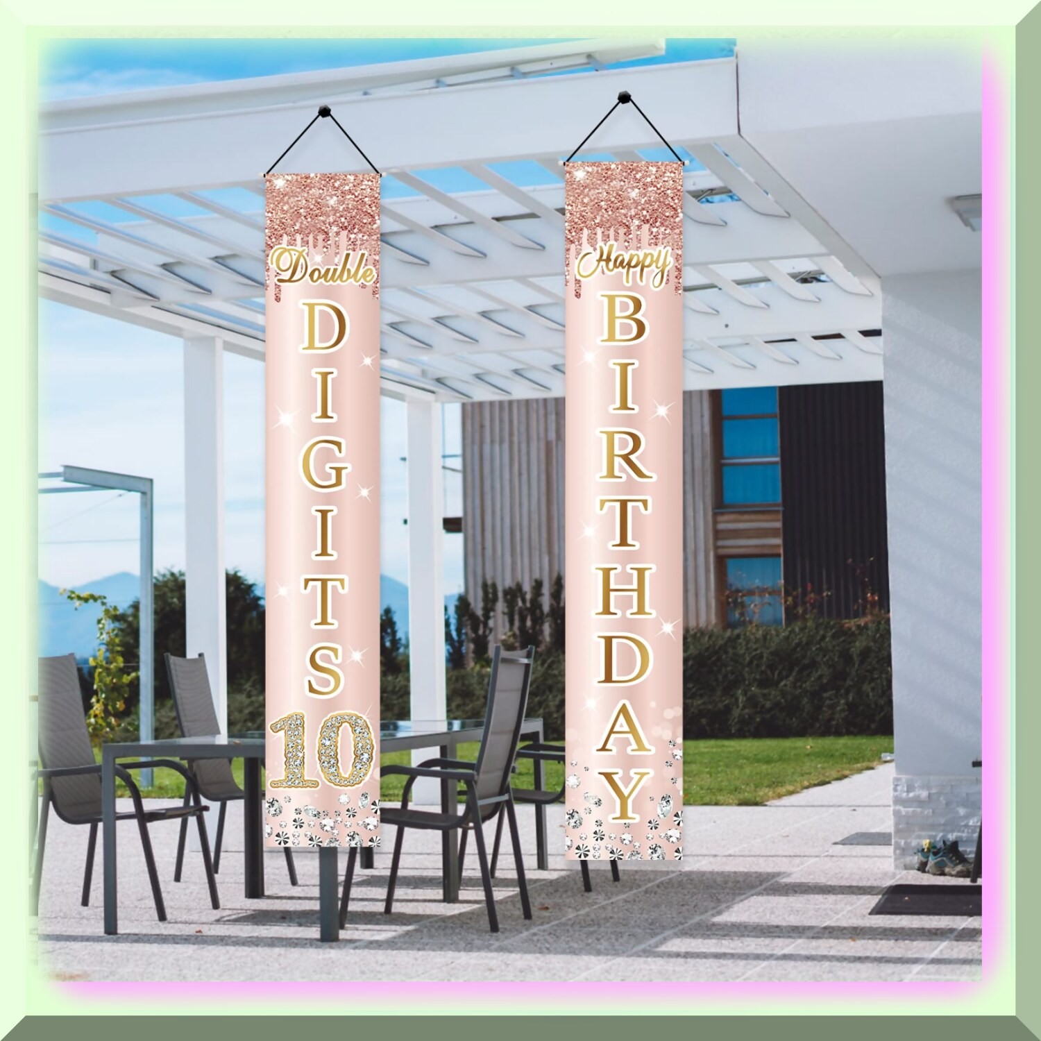 Rose Gold 10th Birthday Door Banner Set