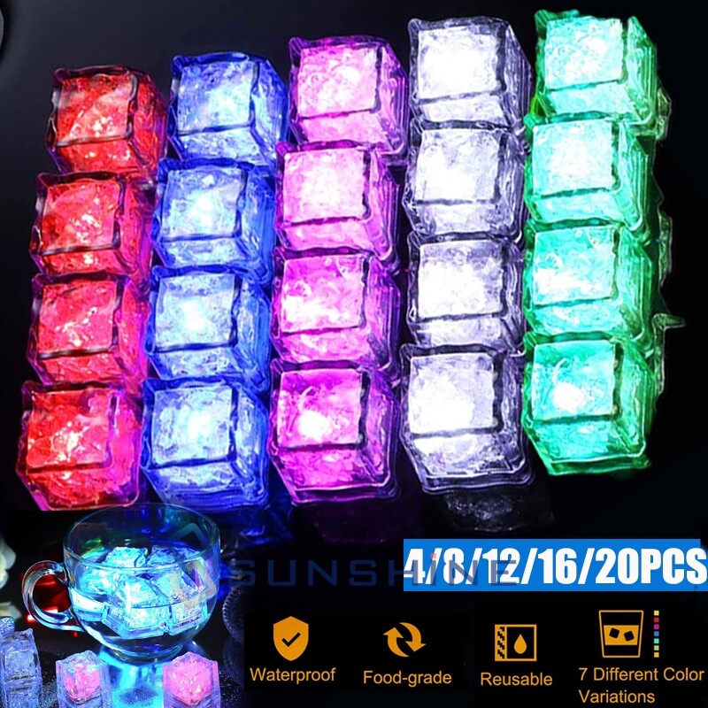 Waterproof Light Up LED Ice Cubes for Party Drinks Glowing Flashing Ice Cube